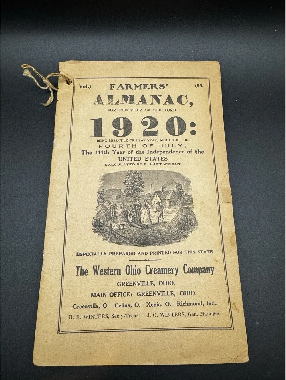 1920 Farmers Almanac Published By The Western Ohio Creamery Co Greenville OH